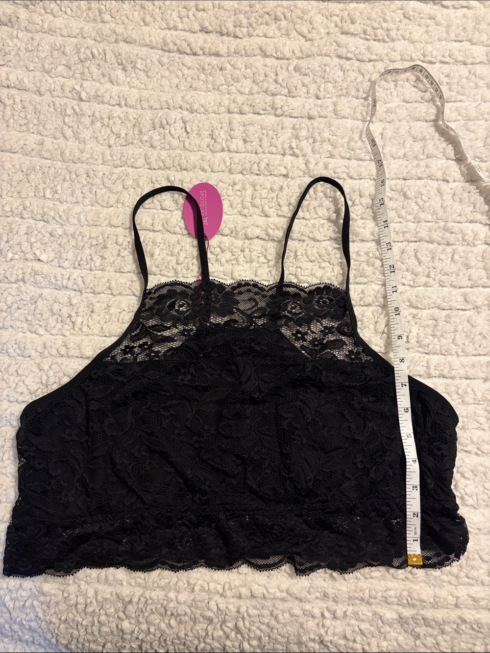 Women's Black Lace Cropped Bralette Tank - Delicate Floral Overlay - Picture 8 of 8